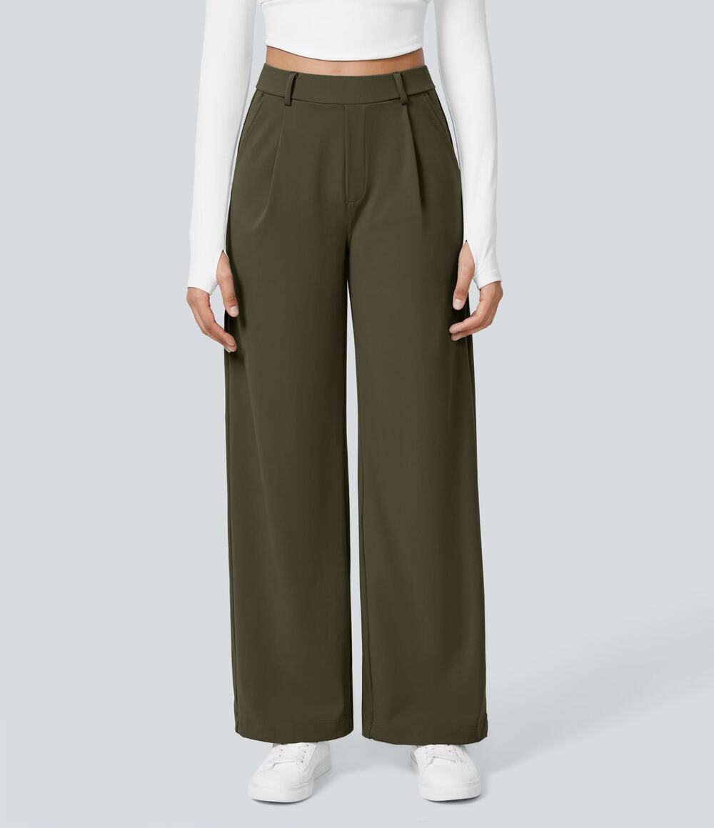 NWT Halara Flex Work Pants M Tall Forest Night High Rise Straight Leg
